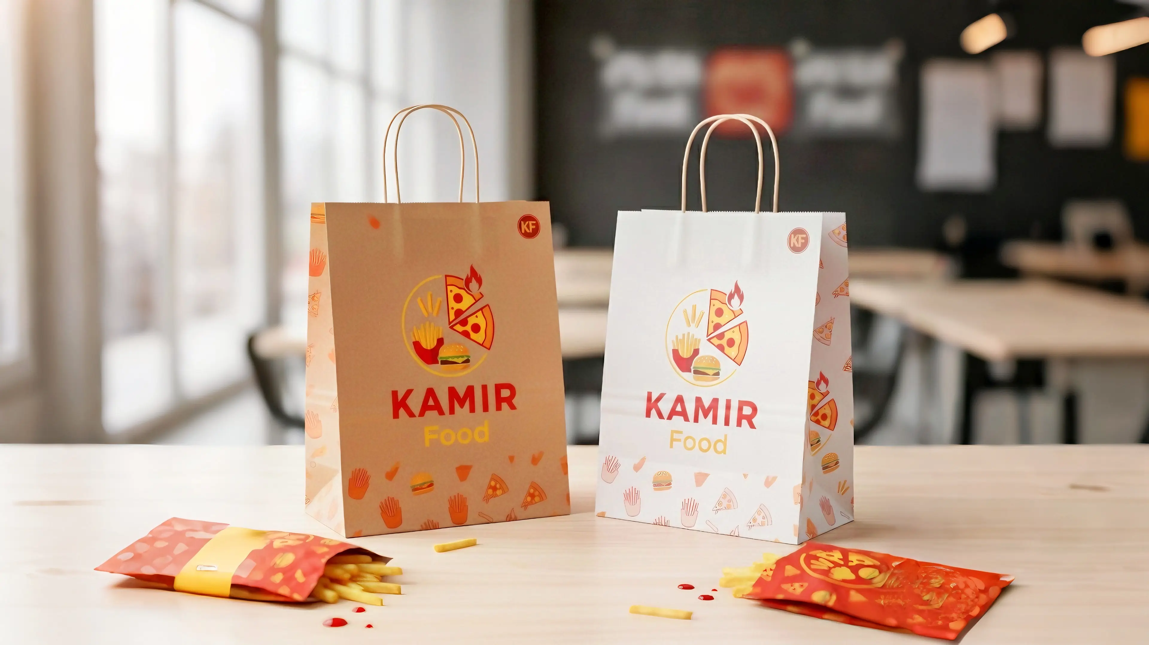 KAMIR Food complete packaging system with shopping bags and food wrappers